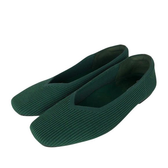 Vivaia Square-Toe Knit Flats Comfortable Slip-On Shoes Emerald Green Sz 39.5 - Picture 1 of 11
